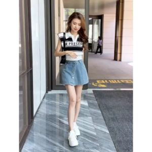 Tsion สินค้าแนะนำ 🛒💨 กางเกงกระโปรงแฟชั่นสำหรับผู้หญิงกางเกงกระโปรงขาสั้น กระโปรงยีนส์ขากว้าง เอวสูง ทรงหลวม ขนาดใหญ่ แฟชั่นฤดูร้อน สําหรับสตรียุคใหม่ 📆💸