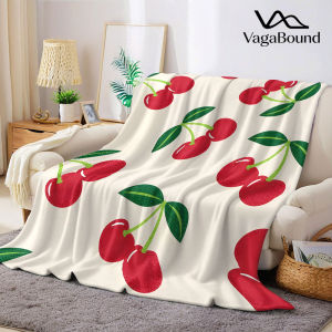Retro Red Cherry Flannel Blanket Warm Soft Halloween Christmas Decorative Couch Warm Cozy All-Season Gift