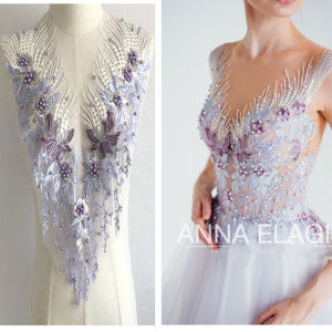Embroidered Flowers Beads Cloth Patch Lace Wedding Dress Decorative Accessories