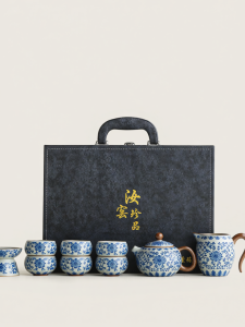 JIXIANSHENG | Ivory White Jun Porcelain Blue-and-White Lotus Tea Set