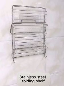 304 Stainless Steel Kitchen Condiment Rack Organizer Wall-mounted Shelf Foldable Bathroom Kitchen Organizer Storage Rack Wall Hanging Shelf Rack