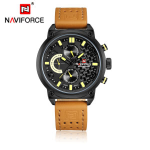 NAVIFORCE Watch Men Sale Original Popular Casual Sports Authentic Quartz Watches Classics Black Leather Strap Wristwatch Waterproof 3ATM 24 Hours with Dual Calendar Display NF9068