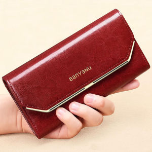 BANYANU Large Capacity Genuine Cowhide Leather Women Long Card Wallet Original Anti RFID Phone Coin Purse Bag for Party Dinner Gift