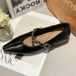 French Pointed Toe Low Heel Retro Design Womens Fashion New Soft Leather One-Strap Mary Jane Shoes Korean Style Slip-On Flats