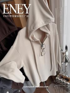 Soft Double-Sided Velvet Hoodie Loose plus Size Belly Covering Casual Top Spring Autumn Winter Zipper Closure Comfortable Sweatshirt