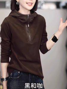 2025 New Half Zip Casual Base Shirt Inner Wear Double Sided Brushed Thickened Hoodie Womens Fashionable Comfortable Sweatshirt