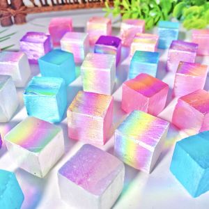 4PCS High Quality Aura Selenite Cube Tumbled Crystals StonesNatural Crystals Quartz MineralsGemstonesGlitterDecoration