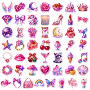 50 Pcs Y2K Glitter Girly Cartoon Stickers Pink Purple Dreamy Unicorn Diamond Castle Sweet Cool Waterproof Decals for Journal