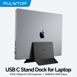 PULWTOP Vertical Laptop Docking Station with M.2 SSD Expansion HD 4K RJ45 USB-C 2 USB-A for Full-featured Type-C Laptops