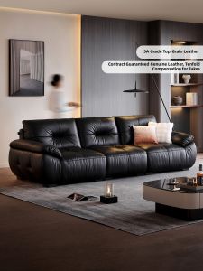 Pashaman | Genuine Leather Sofa Modern Minimalist Style Black