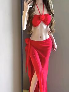 ผู้หญิงวันหยุดฤดูร้อนชุดว่ายน้ําสีแดงบิกินี่  ซ็ท3ชิ้น S830 6027