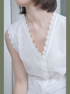 High Quality Cotton V-neck Sleeveless Rose Print Top French Style Gentle Spring Summer Shirt for Intellectuals