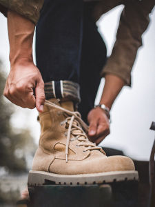 Maden Martin Boots Mens High Top Work Boots Leather Desert Boots Vintage War Boots Outdoor Casual round Toe Low Heel