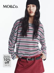 MO&Co. | Lightweight Silk-textured Striped Oversized Drop-shoulder Sweater