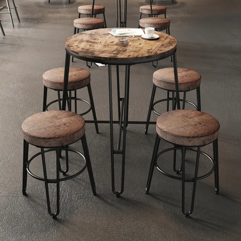 EB HOME MALL RETRO STYLE BAR TABLE SET CAFE LEATHER TABLE AND