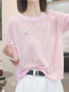 Shalldoer | Pink Long Sleeve T-Shirt Womens Korean Style Sweet Youthful Top Chic Fashionable Loose Fit Summer Cool Sensation Thin Model