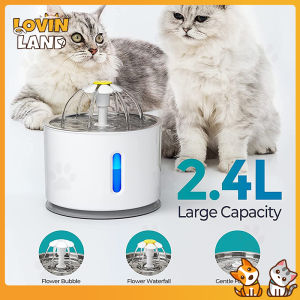 Lovinland Automatic Pet Cat Water Fountain with LED Lighting 2.4L USB Dogs Cats Mute Drinker Feeder Bowl Drinking Dispenser