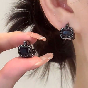 Geometric Black Square Zircon Earrings for Women Elegant Temperament Earrings