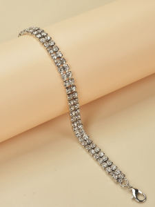 Fashionable Korean Diamond Bracelet Two Rows Sparkling Full Diamond Bikini Decorative Buckle Swimsuit Chain Accessory