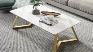 Bàn trà đơn Sofa phòng khách mặt đá chữ nhật chân kim loại sơn tĩnh điện BT-05 sang trọng hiện đại