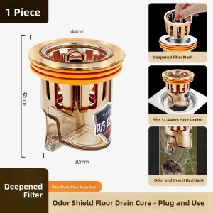 MONLEYTA | German Drain Cover Hair Filter Net Anti Odor Core 304 Stainless Steel Bathroom Universal Sewerage System Drainage Accessory