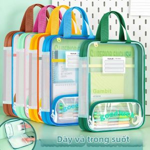 Túi Tote Đứng Trong Suốt Dung Tích Lớn Có Khóa Kéo Chất Liệu Nylon PVC Dùng Để Đựng Sách Vở Cho Trường Học Và Văn Phòng