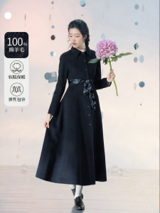 100% Wool Vintage Long Double Face Coat with Scarf