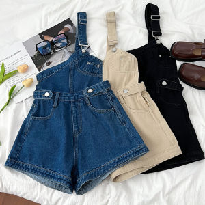 Fashionable Vintage Denim Overalls Womens Small Size Casual Wide Leg Pants Design Sense Personal Style Short Length