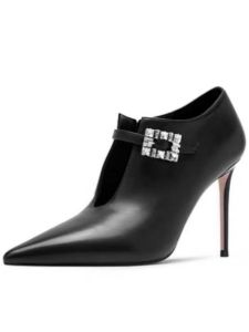 Fashionable High Heels Womens Ankle Boots Real Leather Diamond Decorated Pointed Toe Thin Heel Single Shoes for Autumn 2025