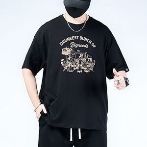 Loose Fit Mens Short Sleeve T-Shirt plus Size Summer Fashion Casual Print Cotton Top for plus Size Men Trendy Sportswear