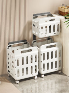 Large Capacity Bathroom Laundry Basket with Wheels Multi-Partition Dirty Clothes Storage Basket High Aesthetic Value Luxury Home Use