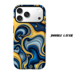 Blue Gold Liquid Marble Phone Case for iPhone 18 17 16 15 14 13 12 11 Air Pro Max Plus Double-layer Cover