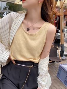 Cotton Linen Strap Vest Womens Inner Wear Loose Base Layer Outerwear Large Size Conceal Belly Top Commute Style Pure Color