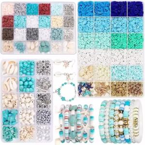Ocean Style Clay Beads Bracelet Making Kit with Golden Pearl Beads for Women Beach Fashion Jewelry Making Crafts DIY Gifts
