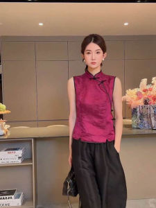 YUFUQING | New Chinese Style Red Vest Shirt Womens Sleeveless Stand Collar Summer High Waist Slim Fit Luxury Top Fashion Commute Wear