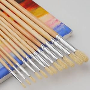 Cọ lông lợn cán gỗ vẽ cây lá chuyên dụng màu nước acrylic sơn dầu