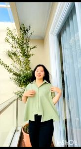 Kemeja yuki top Korean style pakaian wanita atasan bordir linen street busui santai pendek sku 1151 crop