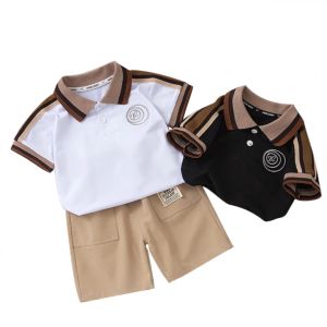 Kids High Quality Terno Cotton Sleeve Polo T-shirt and Shorts Cashual Attire for Boys and Girls 1-7 Years Old