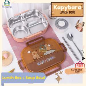 🔥[Free]Cutlery Set Hello Kitty Doreamon Frozen Kuromi Melody Kapybara Elsa Avenger 304 Stainless Steel Bento Cute Children Lunch Box bag Bekas Makanan