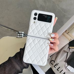 Ultra-Thin Leather Phone Case for Samsung Galaxy ZFlip4 Full Cover Anti-Fall Simple Diamond Pattern Womens Style Protective Shell