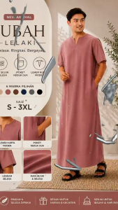 Jubah Lelaki Dewasa | v neck lenggan panjang | como crepe new collection - jubah Muhammad