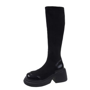 Fashionable Over-Knee Long Boots Womens Thick Bottom High Tube Slim Boot Autumn Winter Fleece Lined Velvet Surface Boots