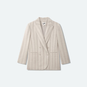 Quality Stripe Linen Double Breasted Women Suit