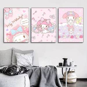Sanrio | Cute Cartoon My Melody Poster for Living Room Bedroom Office or Bar Frameless Indoor Use Bedroom Wall Art.