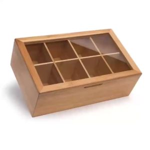 Bamboo Tea Organizer and Storage Box with Magnetic Lid - Clear Acrylic Window for Easy View - Durable Wood Tea Container with 8