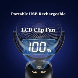 360° Rotation Portable Clip Electric Fan USB Rechargeable Mini Cooling Fan For Baby Stroller Table Fan Portable USB Rechargeable Clip Fan with Night Light and LCD Display for Baby Stroller Table
