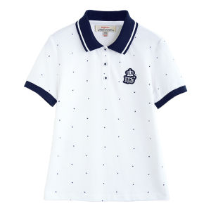 Niffeilu | Niffeilu Pure Cotton Polo Shirt Short Sleeve College Style High School Student Class Uniform Polo Collar T-Shirt Summer Basic