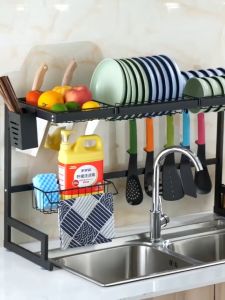 HOMIX Rak Piring Wastafel Stainless Hitam Rak Dapur Wastafel Rak Piring & Peralatan Dapur Kokoh Kuat Dengan