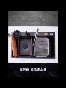 Wastafel Modern Wastafel Dapur Mewah Hitam Baja Tahan Karat 304/Set Wastafel Keran Tarik/Wastafel Pencuci Piring Baja Tahan Karat