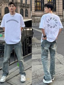 เสื้อยืดแขนสั้นผู้ชายผ้าฝ้ายแท้คุณภาพสูง ทรงหลวมสบาย ๆ สีขาว ไซส์ใหญ่ เสื้อยืดแฟชั่นฤดูร้อน 2025 แบรนด์ใหม่